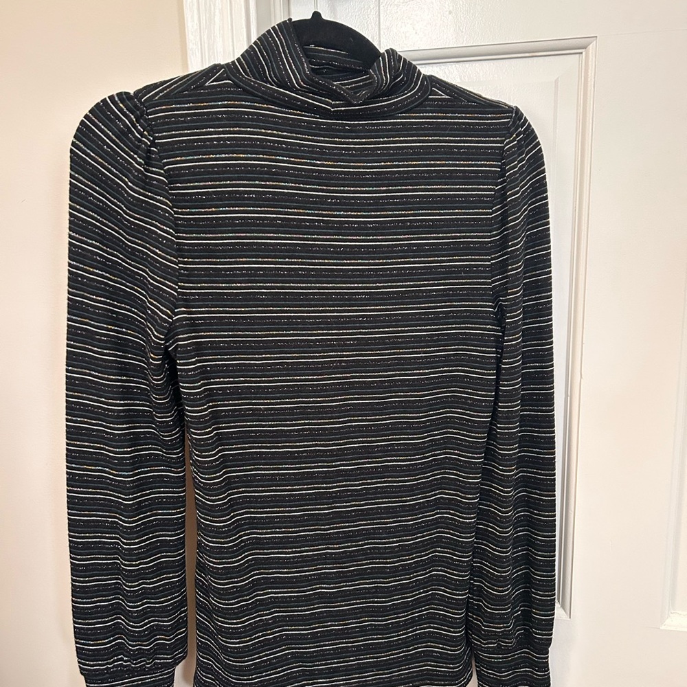 J Crew Striped/Sparkle Black Sweater